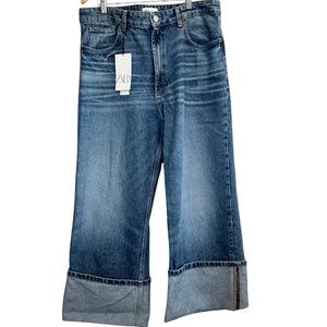 Zara Turned-Up Hem High Waist Jeans Size 14 NWT. Trend Alert!